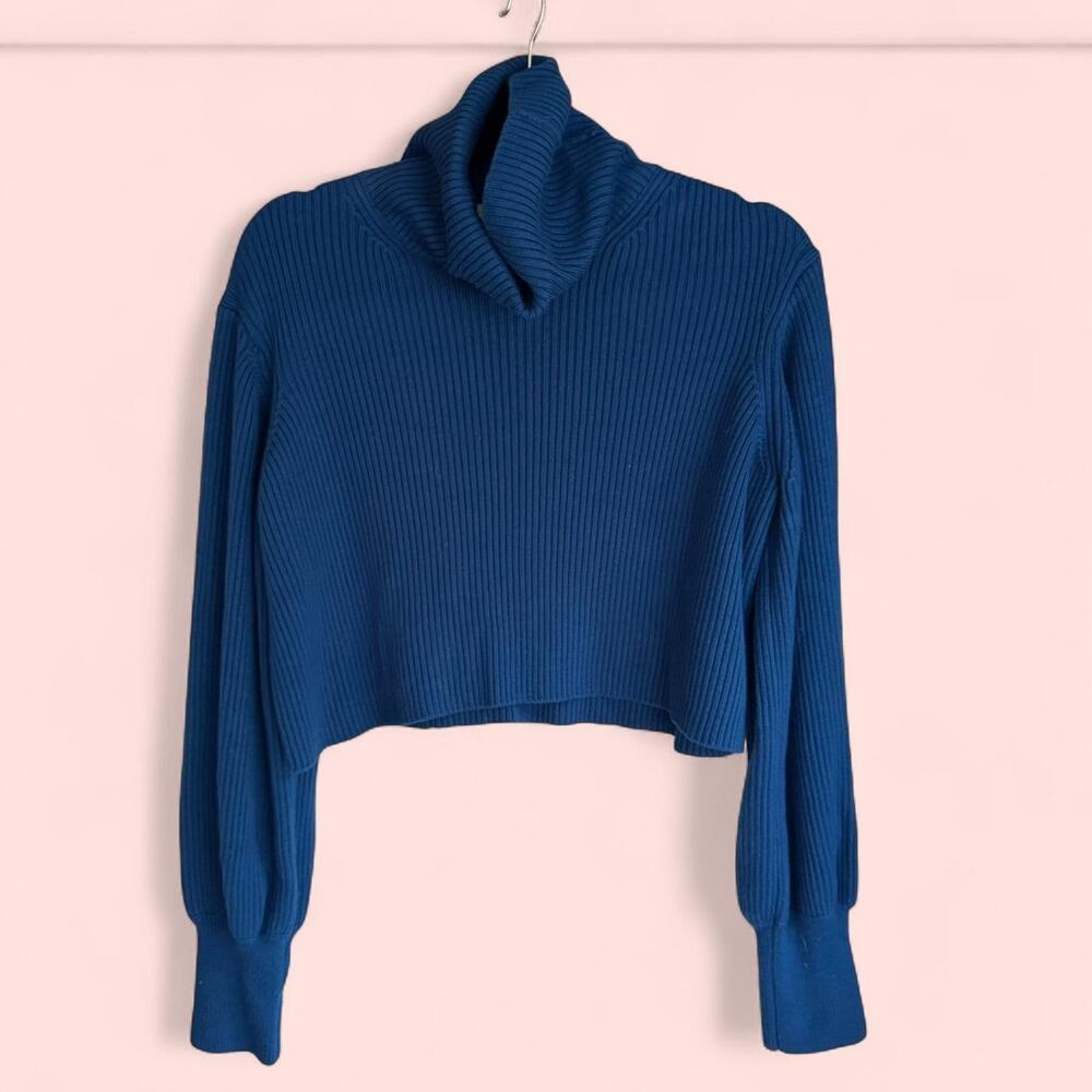 Wilfred Blue Merino Wool Cropped Turtleneck Sweater size M